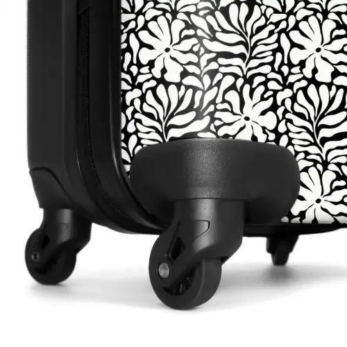 Bloemen en bladeren op zwarte achtergrond NBS - Handbagage koffer - Kinderen Unisex middel -wiel