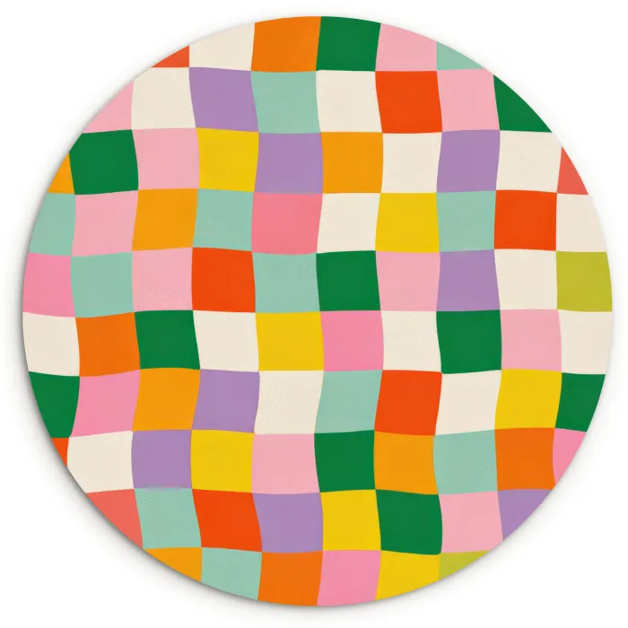 Vierkanten - Kleurrijk - Golvend Wandcirkel kunststof plaat 5mm dik klein -3d