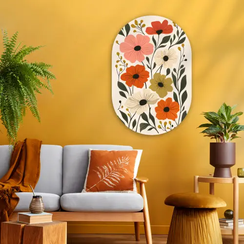 Veldbloemen - Stengels - Blaadjes - Groen Wandcirkel Ovaal Glas middel -sfeer4
