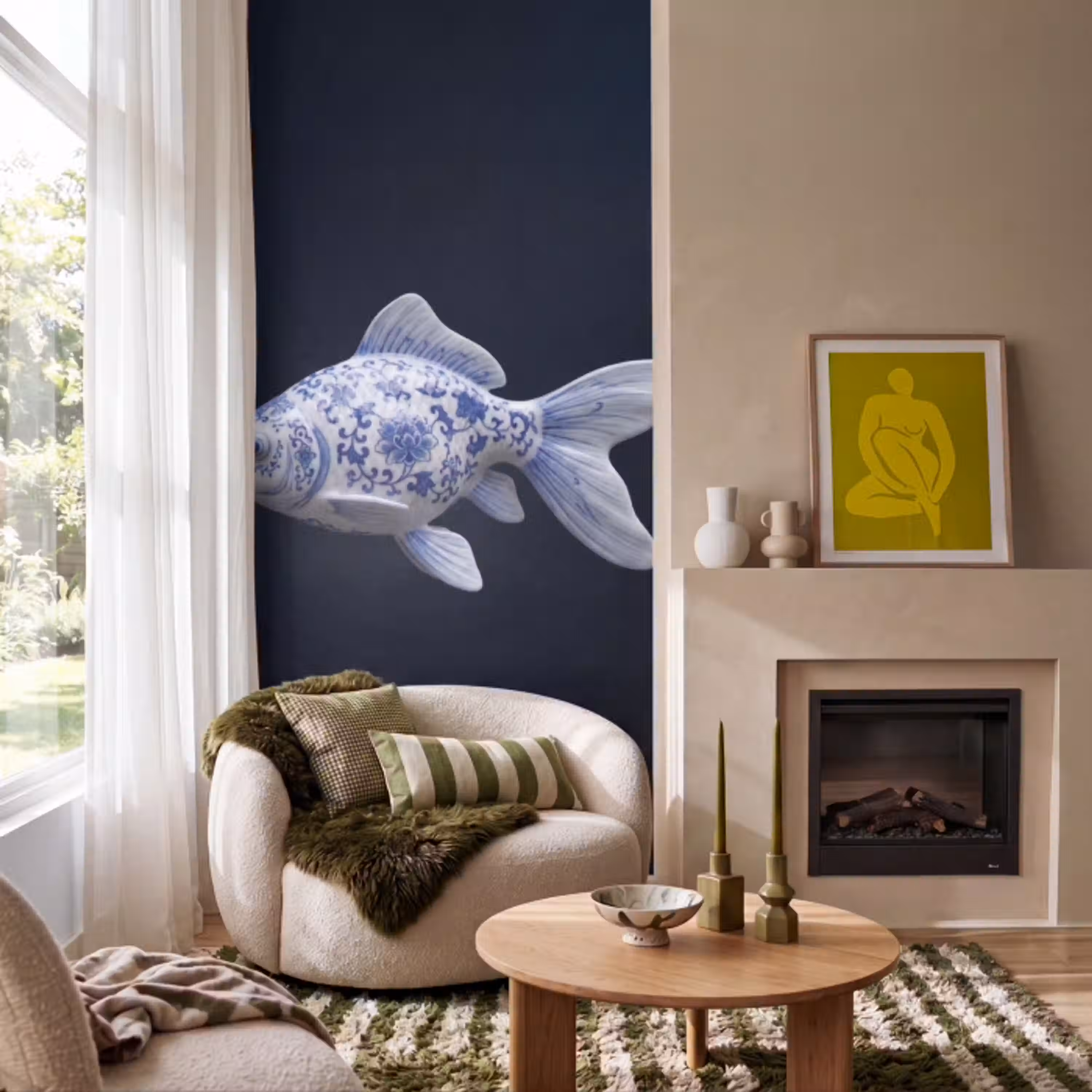 Porselein - Goudvis - Delfts - Blauw Behang Vlies klein -sfeer2