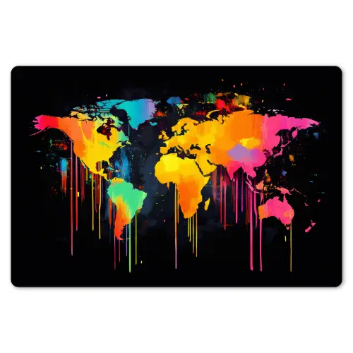Wereldkaart - Verf - Kleurrijk - Graffiti - Wereld Placemat vinyl groot -zzsfeer1_Kitchenyeah-website