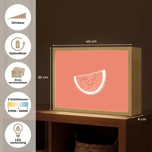 Watermeloen - Lijnen - Koraalrood Light Box met batterij (Wandlamp) middel -USP_websiteoverzichtNL