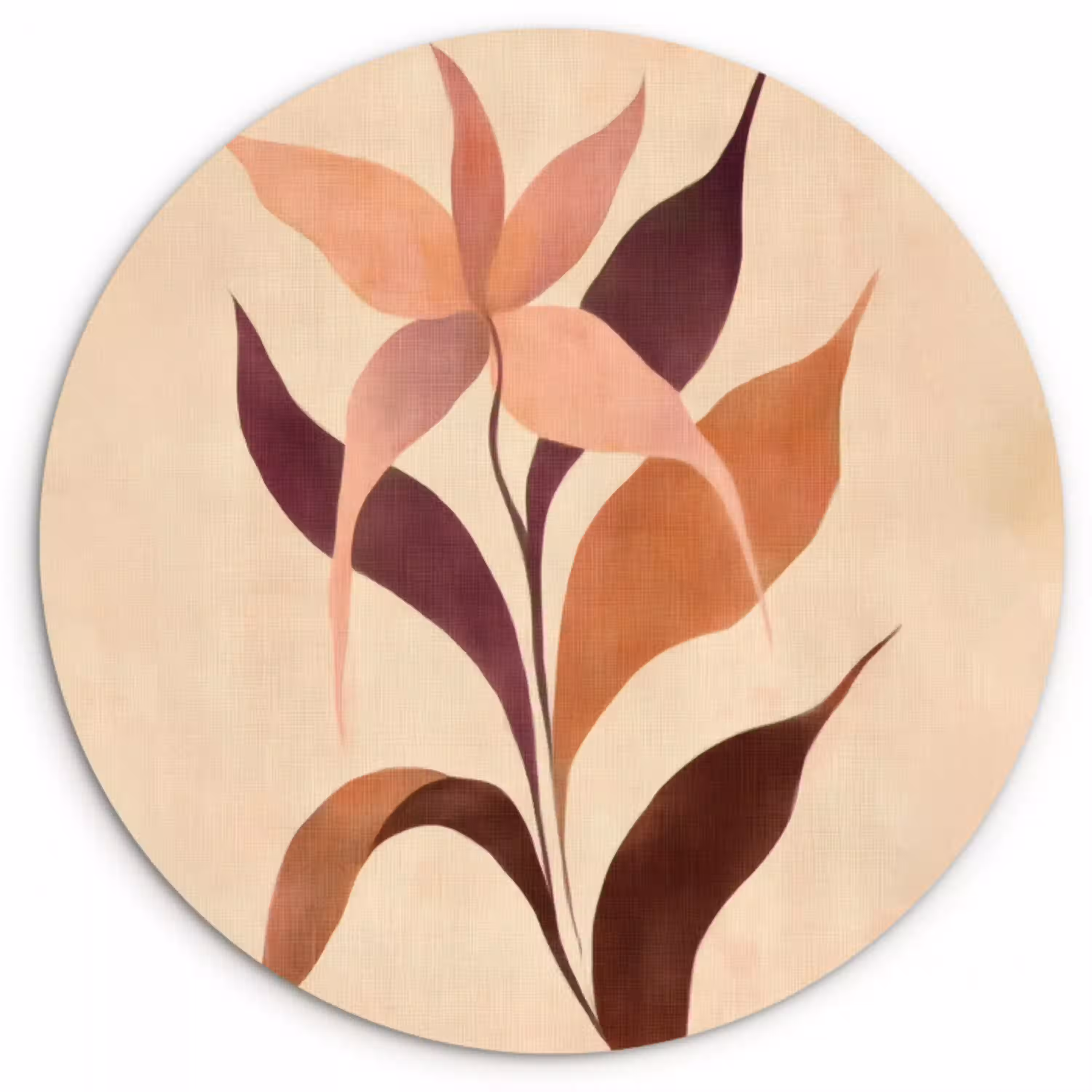 Minimalistisch - Bloem - Bladeren - Beige Wandcirkel plexiglas klein -3d
