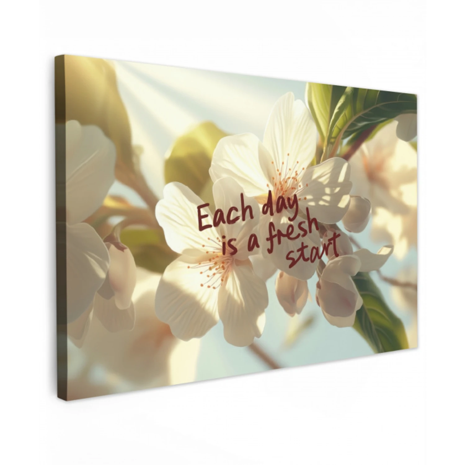 Bloesems - Zonlicht - Quote - Wit Tuinposter op houten frame 2 cm dik klein -3d