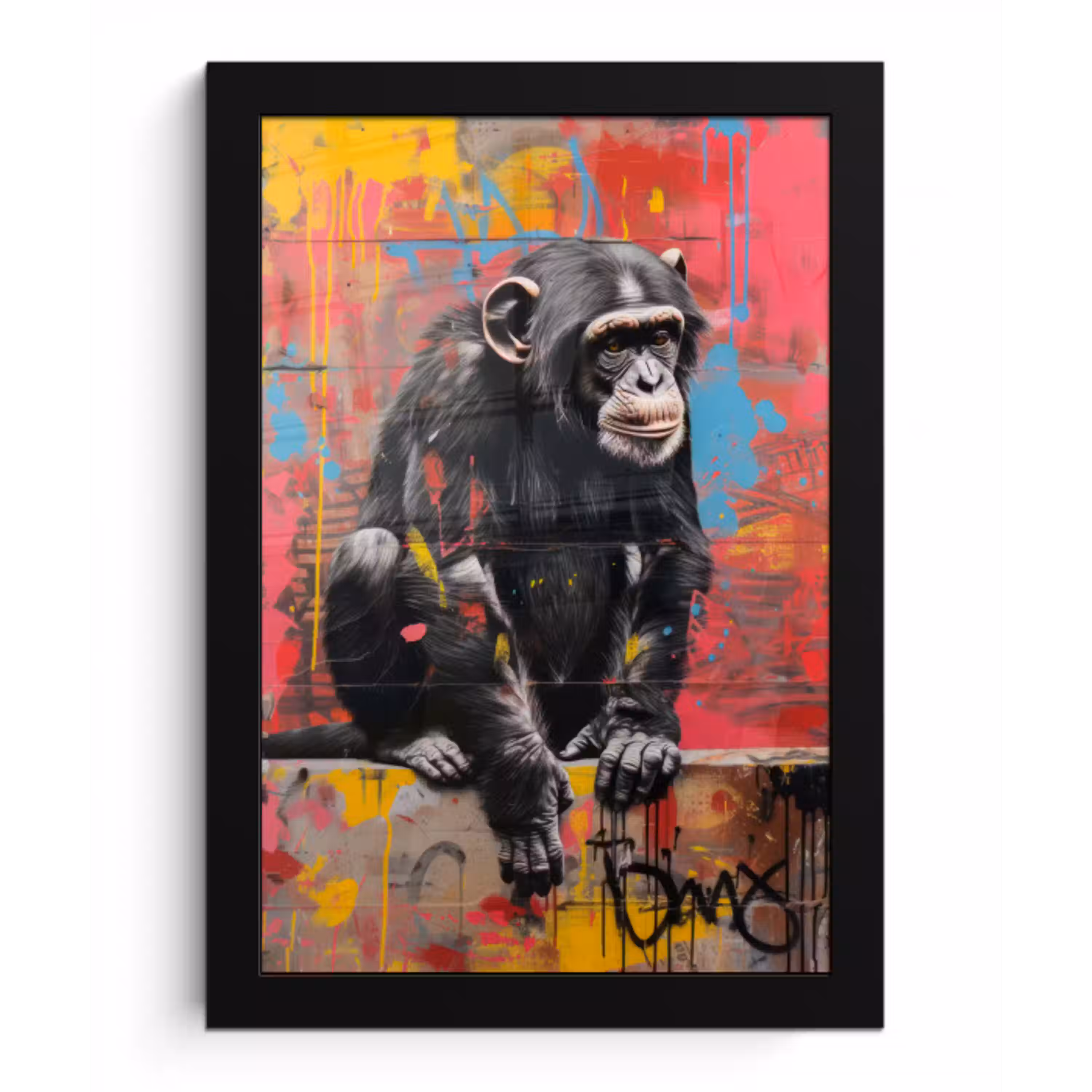 Graffiti - Chimpansee - Dieren - Street art - Banksy fotolijst zwart zonder passe partout klein -3d