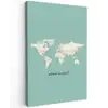 Wereldkaart - Klassiek - Lichtgroen - Landnamen Tuinposter op houten frame 2 cm dik middel -3d