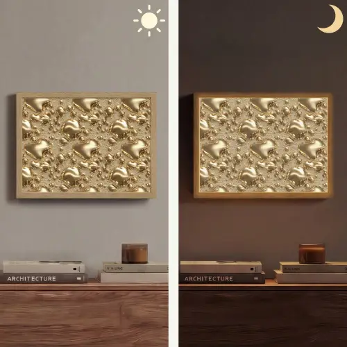 Druppels - Organisch - Goud Light Box met batterij (Wandlamp) middel 907 -sfeer3