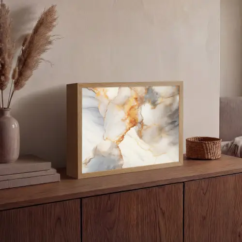 Marmer - Grijs - Goud Light Box met batterij (Wandlamp) middel -sfeer2