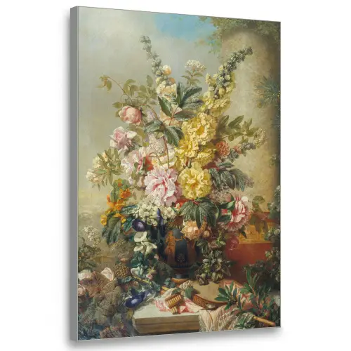 Grote vaas met bloemen - Josep Mirabent - Oude meesters Textielframe zilver middel -3d