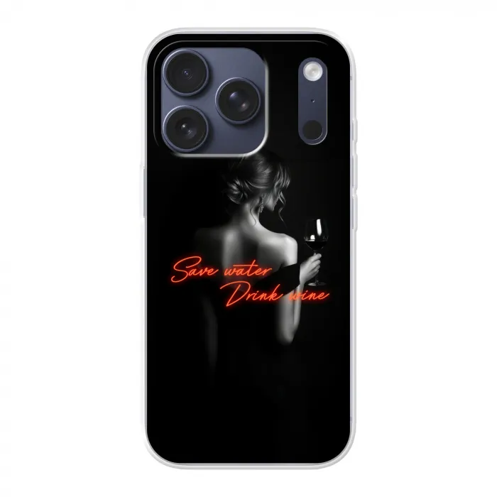 Wijn - Vrouw - Neon - Quote Telefoonhoesje iPhone 17 Pro klein -3d