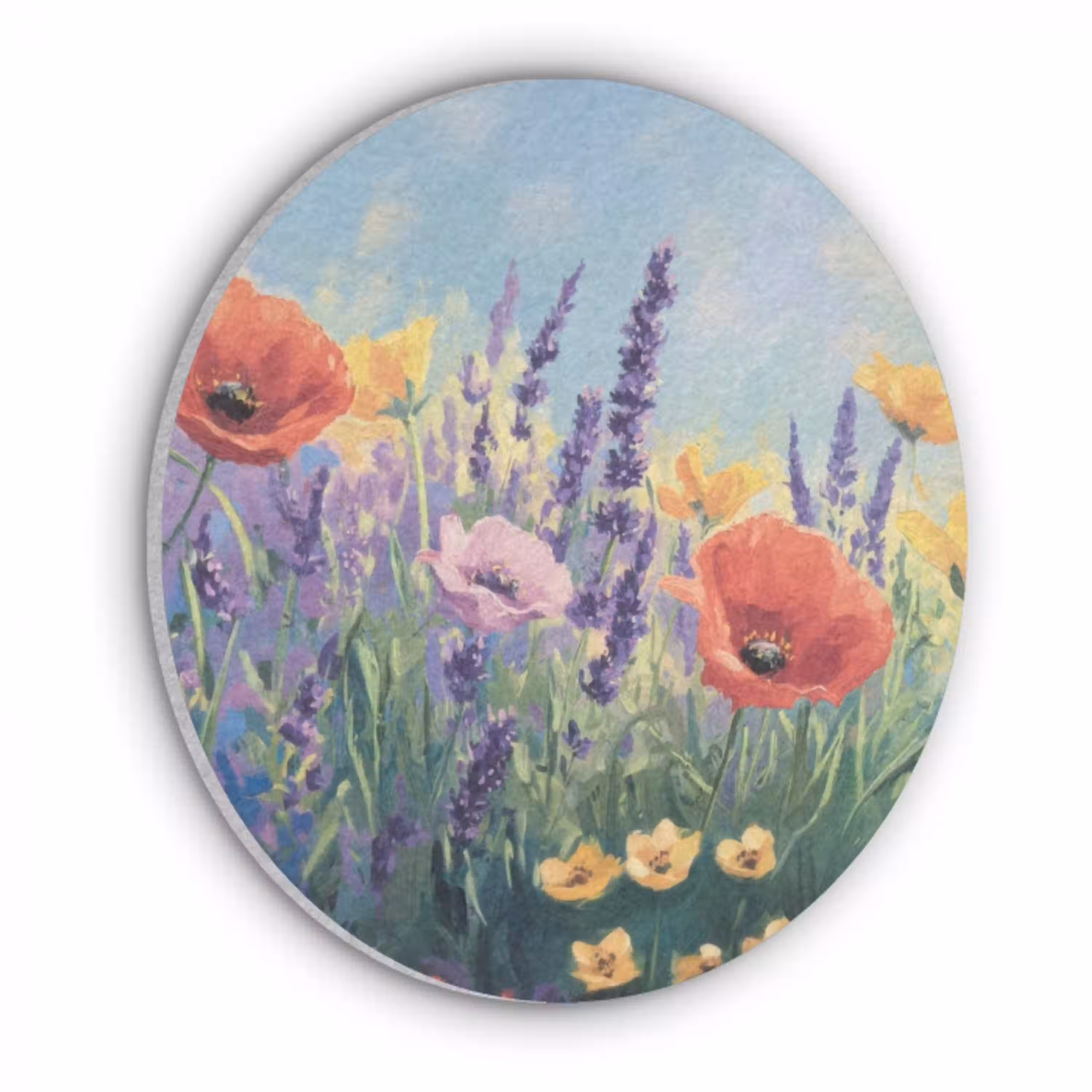 Weide - Bloemen - Kleurrijk Akoestische PET Vilt - Rond klein -3d