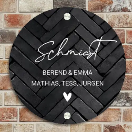 Zwarte tegels - Sierlijk Naambord Rond klein -sfeer2