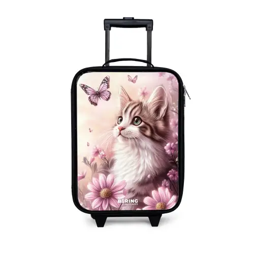 Kat - Paars - Vlinders - Bloemen Kinderkoffer - Zwart klein -3d