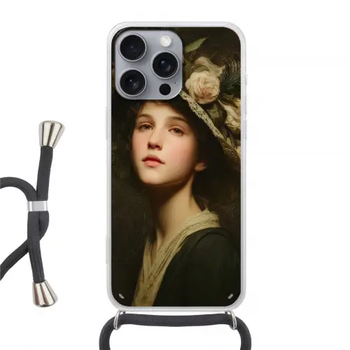 Bloemenhoed - Portret - Vrouw Hoesje iPhone 16 Pro Max met koord klein -3d