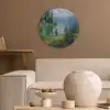Bloemen - Meer - Bergen - Groen Akoestische PET Vilt - Rond klein -sfeer1
