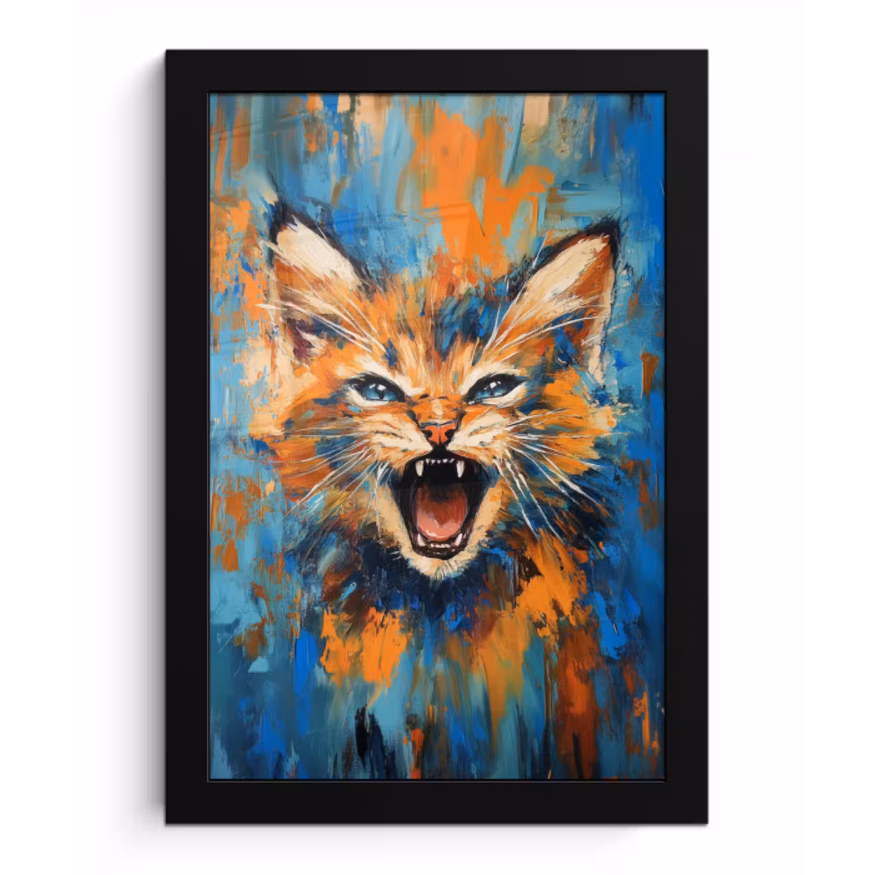 Kat - Kleurrijk - Oranje - Blauw fotolijst zwart zonder passe partout klein -3d