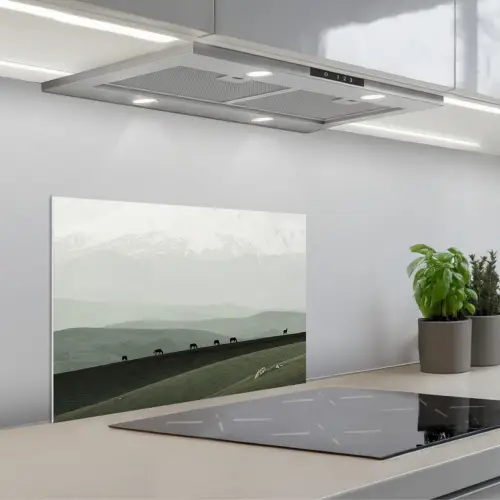 Grijs - Berg - Paarden keuken achterwand spatscherm klein -3d_schuin