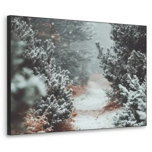 Bos - Winter - Bomen - Natuur - Pad - Sneeuw Textielframe zwart klein -3d