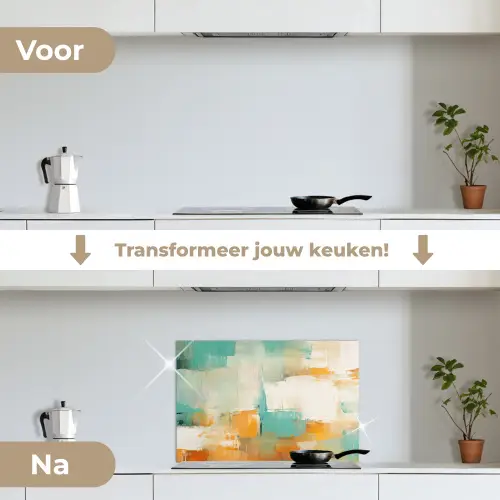 Kunst - Abstract - Blauw - Wit keuken achterwand spatscherm klein -voor_na_NL