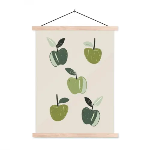 Appels - Groen - Illustratie - Bladeren textielposter latten blank klein -3d