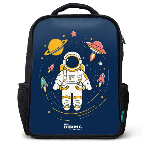 Astronaut - Planeet - Sterren - Raket Rugzak - Zwart middel -3d