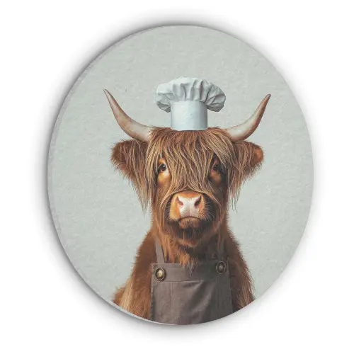 Schotse Hooglander - Bruin - Hoorns - Kokskleding Akoestische PET Vilt - Rond klein -3d