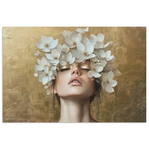 Gezicht - Bloemen - Goud - Abstract poster papier klein -3d