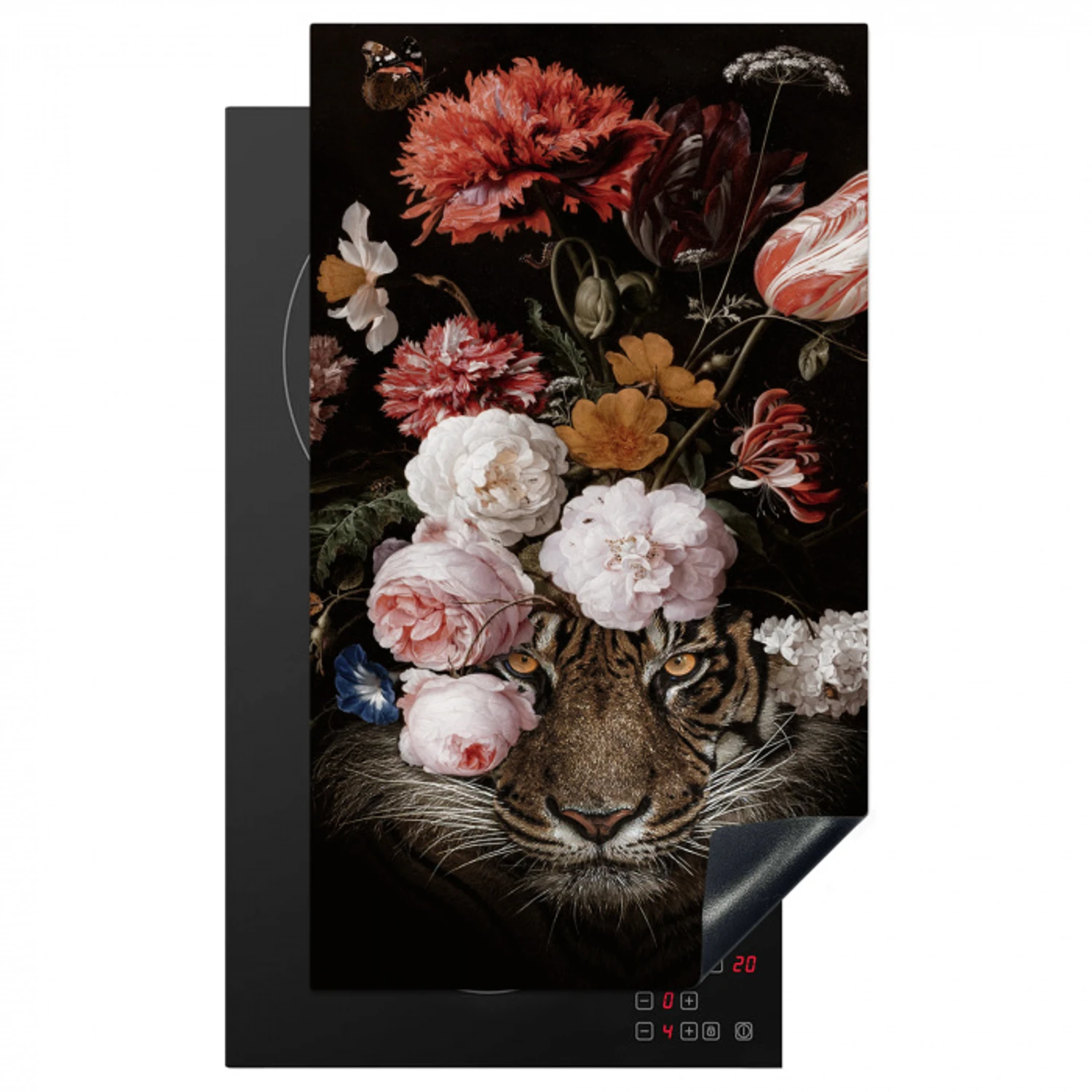 Bloemen - Jan Davidsz de Heem - Tijger - Schilderij - Stilleven - Oude meesters Inductie beschermer vinyl 3mm middel -3d