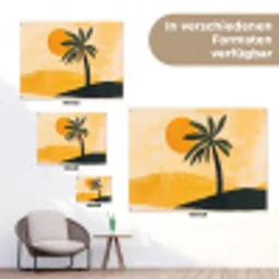 Illustratie - Palmboom - Zon - Heuvels tuinposter los doek klein -Xsfeer9_DE