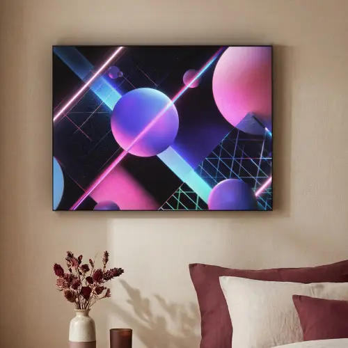 Bollen - Neon - Lijnen - Roze Textielframe zwart klein -sfeer1