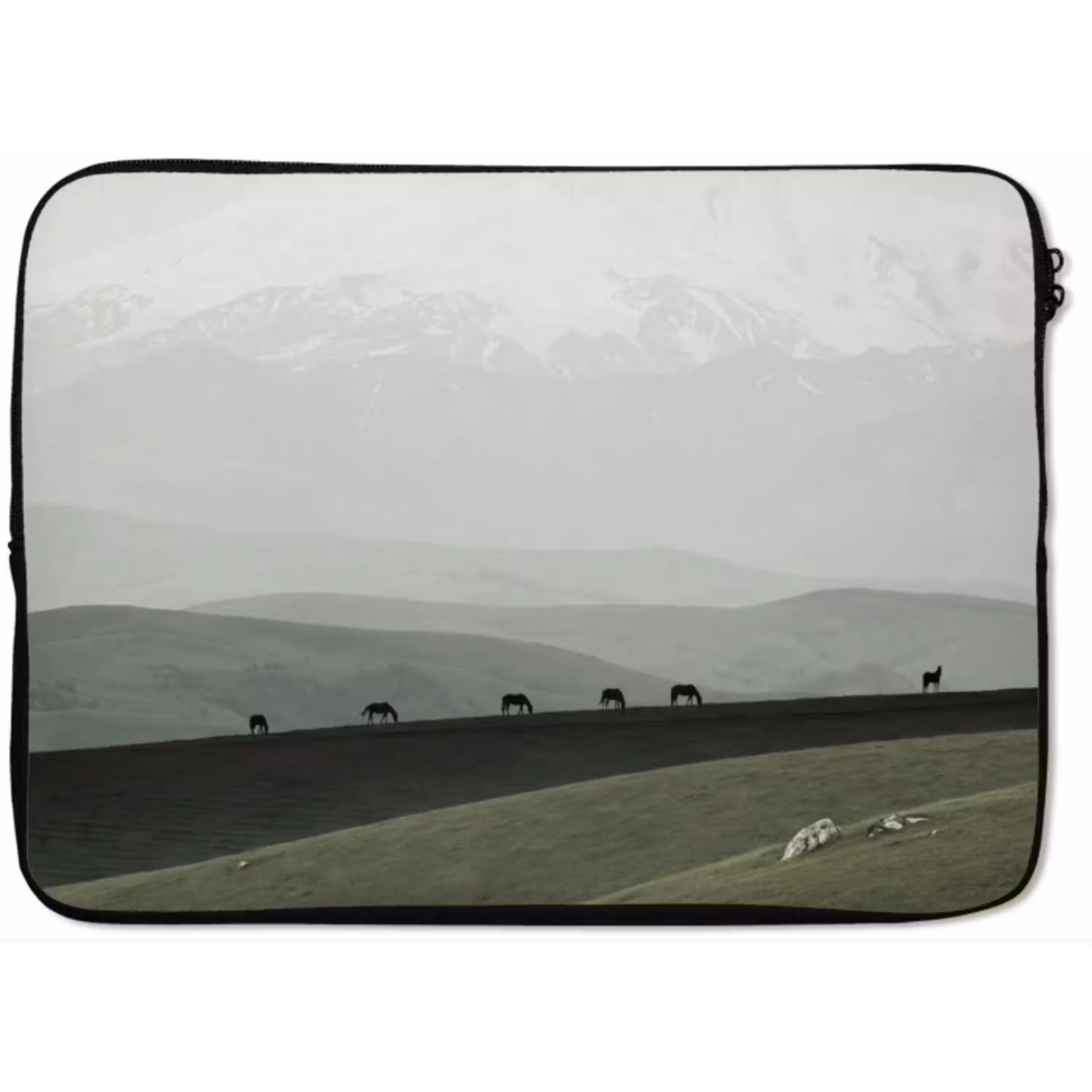 Grijs - Berg - Paarden laptophoes neopreen klein -zkaufland3dotto