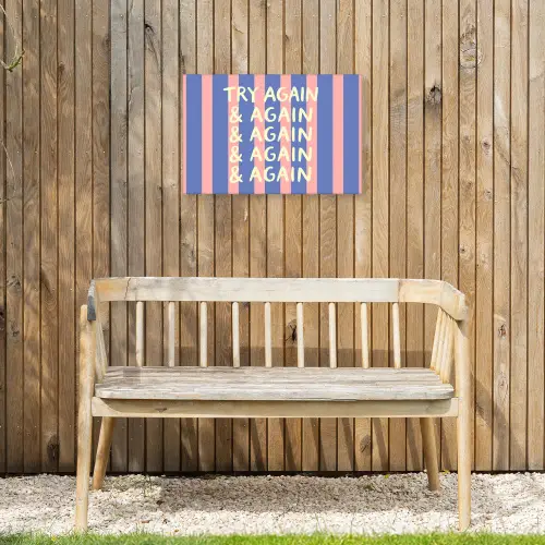 Try again - Strepen - Roze - Verticaal - Blauw Tuinposter op houten frame 2 cm dik klein -sfeer4