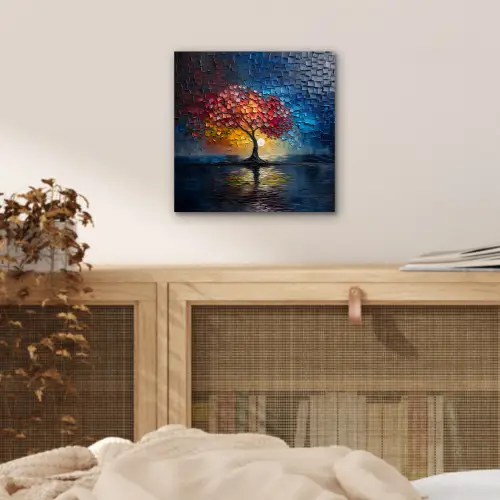 Boom - Blauw - Bladeren - Vakken aluminium wit klein -sfeer3
