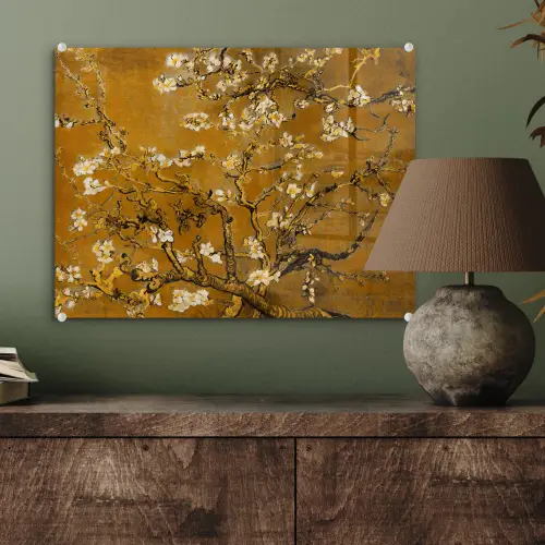 Amandelbloesem - Vincent van Gogh - Goud plexiglas 5mm klein -sfeer3