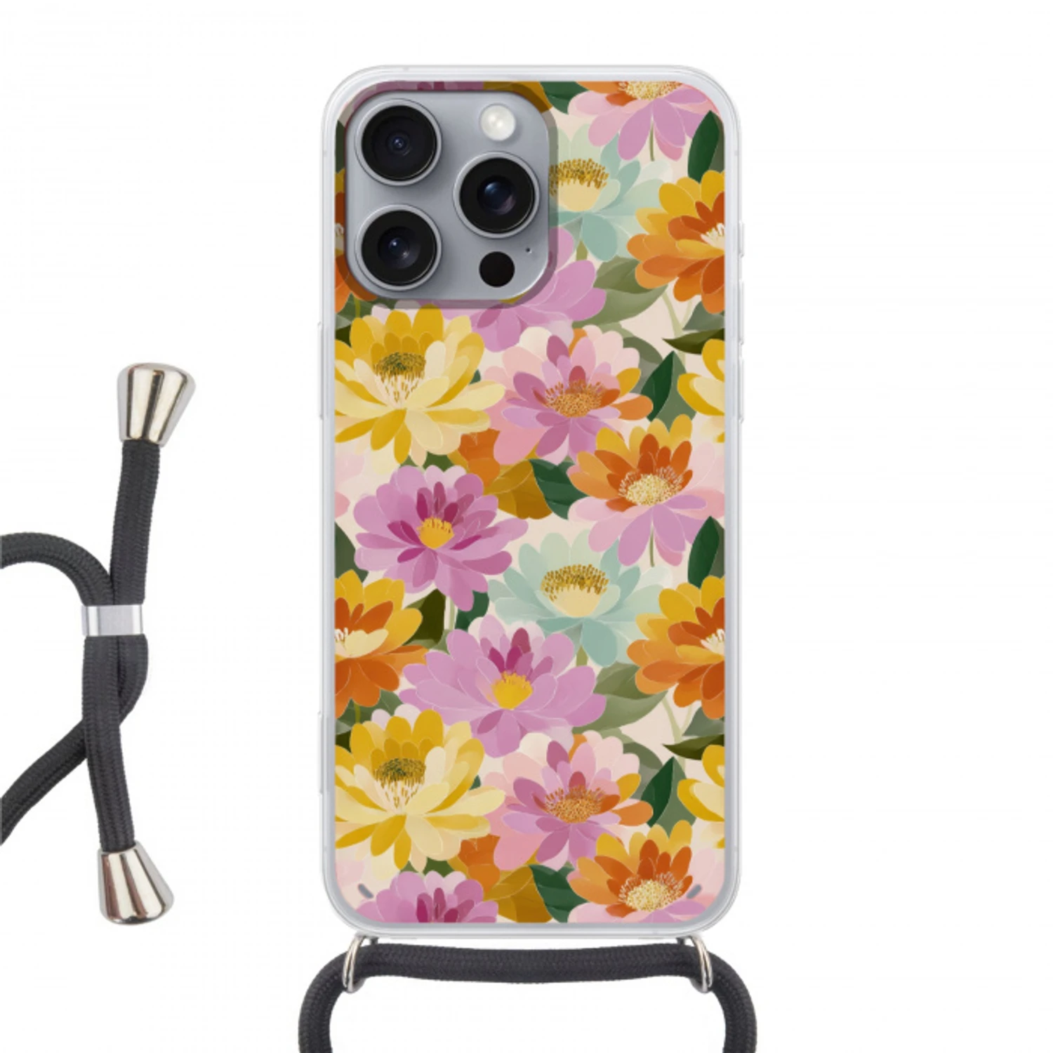 Lelies - Aquarel - Pastel Hoesje iPhone 16 Pro Max met koord klein 804 -3d