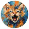 Kat - Kleurrijk - Oranje - Blauw Wandcirkel kunststof plaat 5mm dik klein -3d