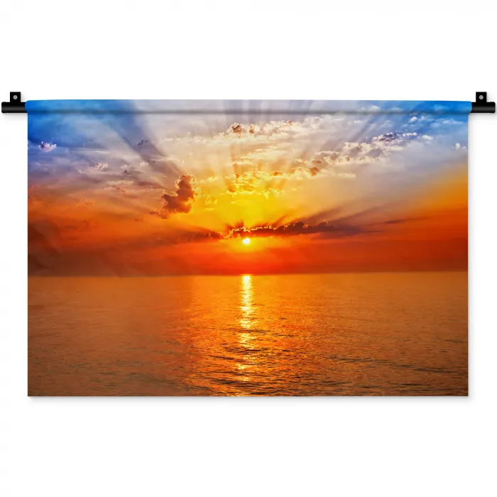Zonsondergang - Zee - Lucht - Oranje - Horizon - Water Wandkleed katoen klein -zz3d