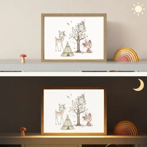 Wilde dieren - Bos - Illustratie Light Box met batterij (Wandlamp kind) middel -sfeer3_kind
