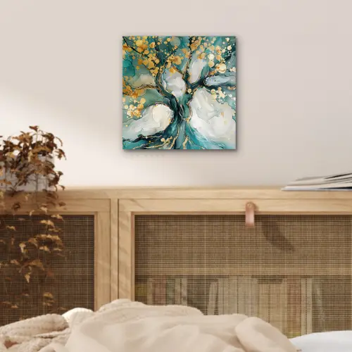 Boom - Modern - Verflook - Turquoise - Goud aluminium wit klein -sfeer3