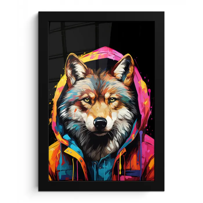 Graffiti - Wolf - Jas - Zwart fotolijst zwart zonder passe partout klein -3d