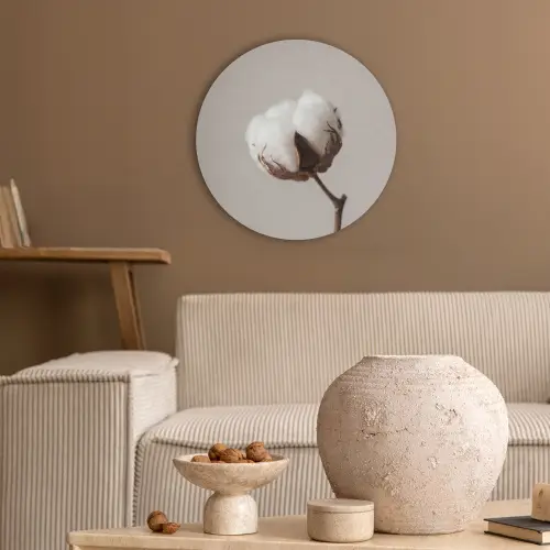 Katoenbol - Minimalistisch - Wit Akoestische PET Vilt - Rond klein -sfeer1
