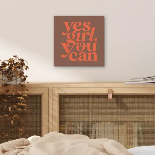 Yes girl you can - Oranje - Bruin aluminium wit klein -sfeer3