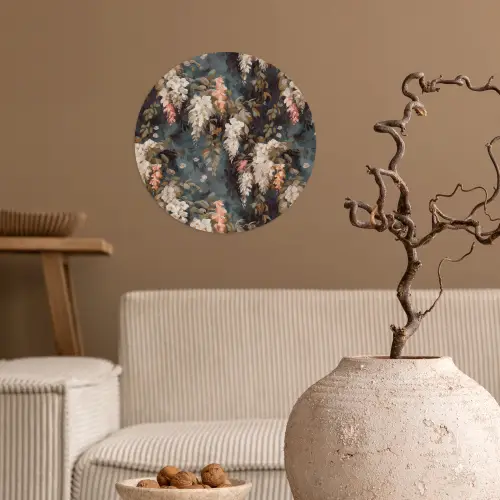Bloemen - Bladeren - Donker - Patroon Wandcirkel behangsticker klein 186 -sfeer1