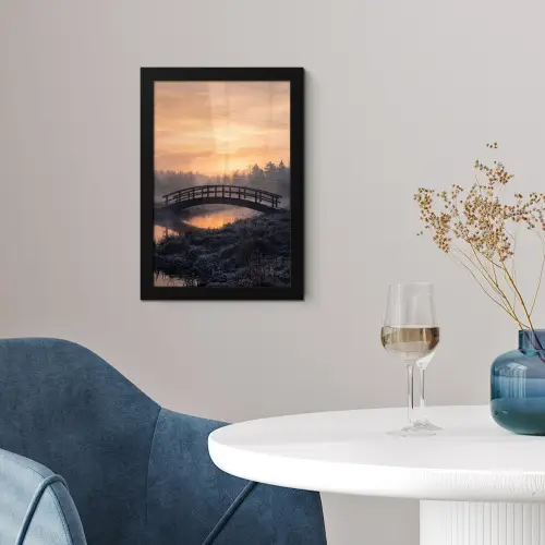 Brug - Mist - Bomen - Water fotolijst zwart zonder passe partout klein -sfeer4
