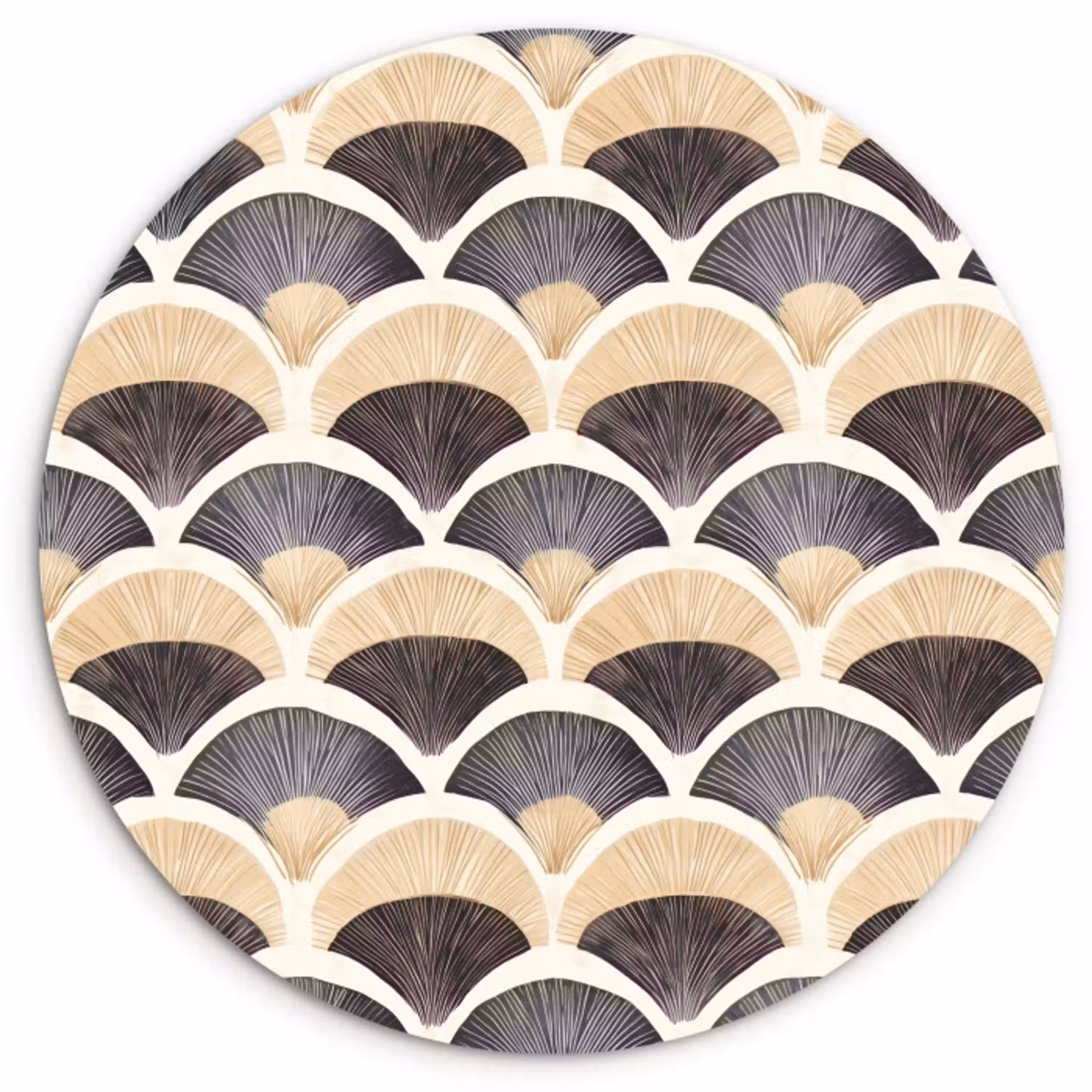 Waaier - Patroon - Zwart - Beige Wandcirkel kunststof plaat 5mm dik klein 188 -3d