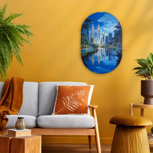 Stad Kuala Lumpur - Skyline - Wolkenkrabbers - Water Wandcirkel Ovaal Forex klein -sfeer4