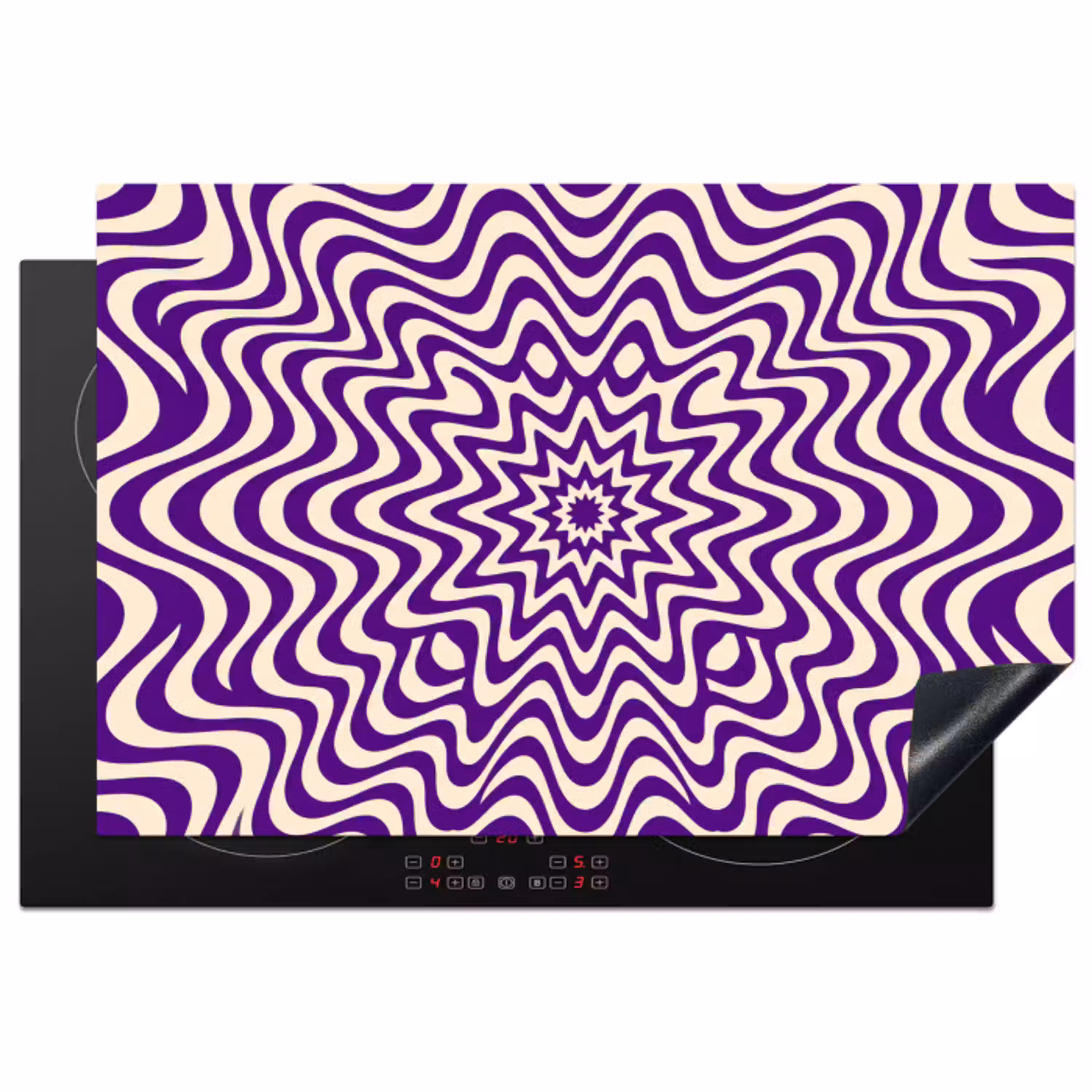 Abstract - Golven - Optisch - Modern - Paars Inductie beschermer vinyl 3mm klein -3d