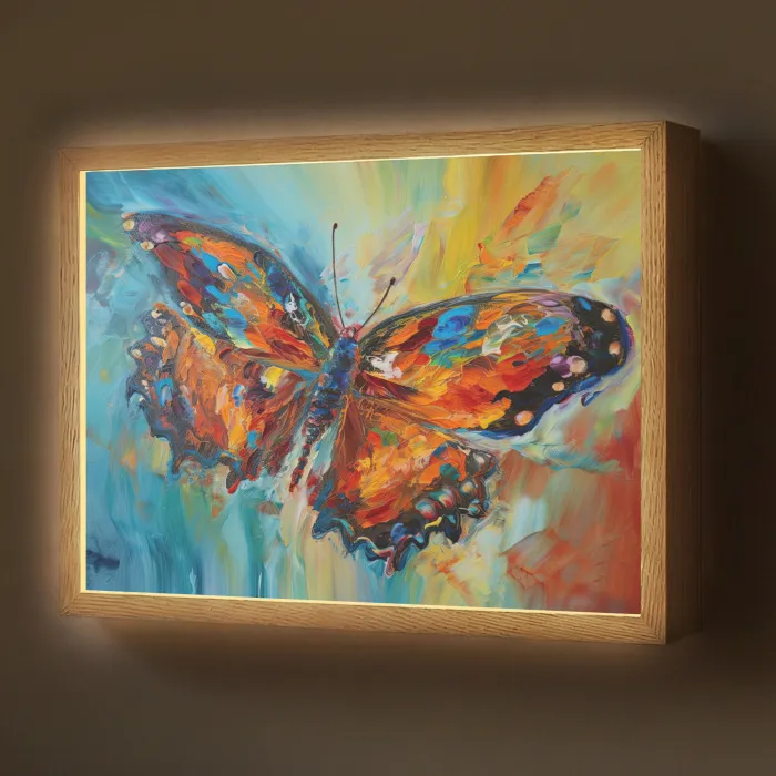 Vlinder - Kleuren - Kunst - Schilderij Light Box met batterij (Wandlamp) middel -z3d_website