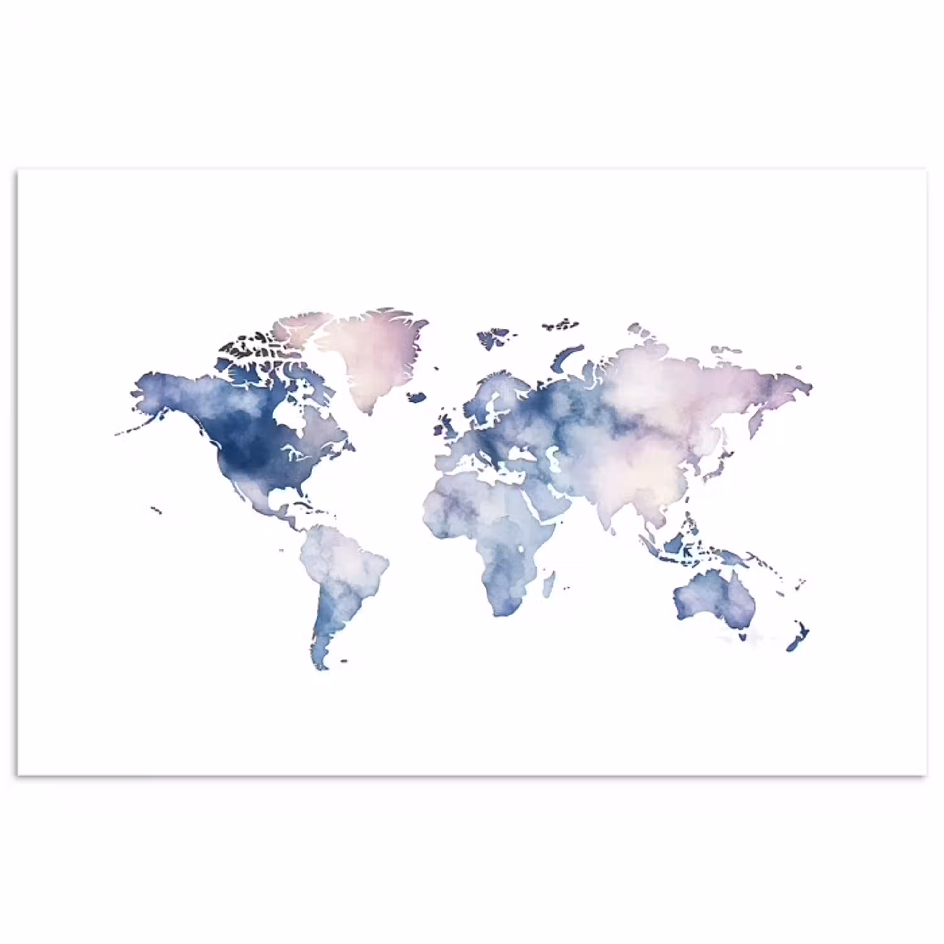 Wereldkaart - Aquarel - Pastel poster papier klein -3d