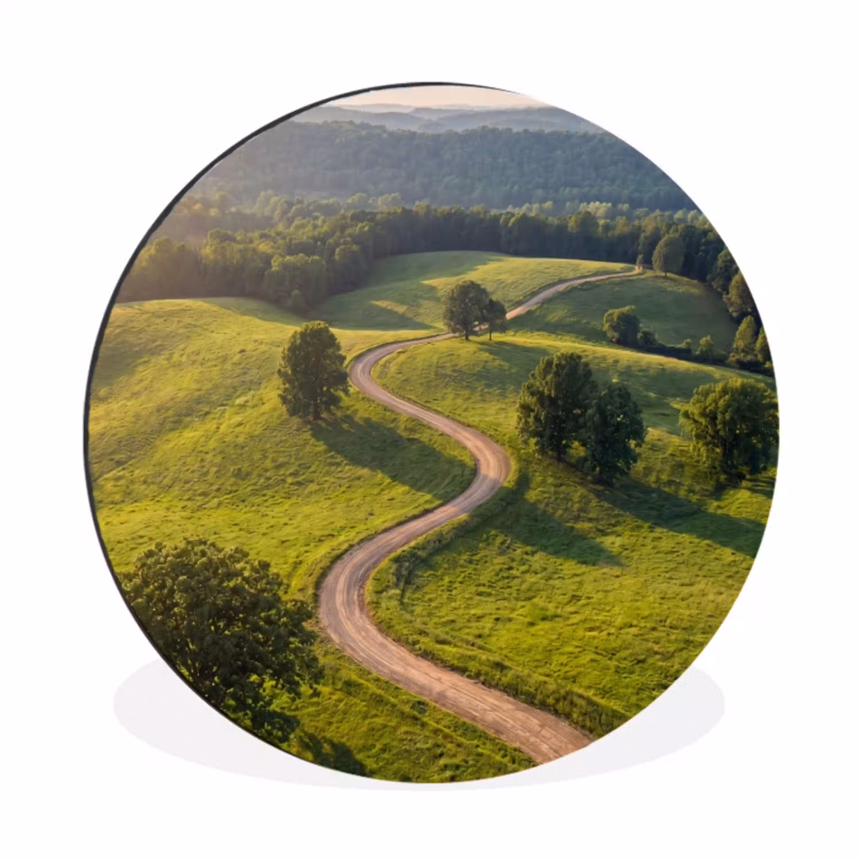 Weg - Weide - Natuur - Groen Wandcirkel aluminium klein -3d